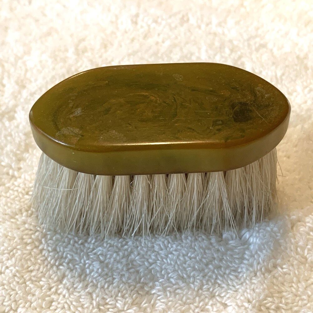 Vintage Bakelite Catalin Vanity Brush Olive Marbled Art Deco Grooming Tool